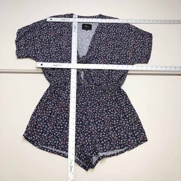 RAILS Tie Front Romper Floral Minka Wildflower Relaxed Blue Short Sleeves Small - Picture 3 of 8